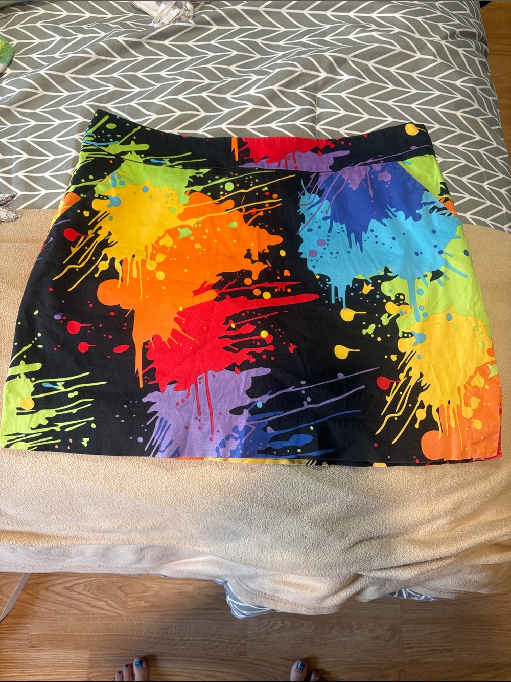 Loudmouth Golf Black Mini Skirt with Rainbow Paint-Splash